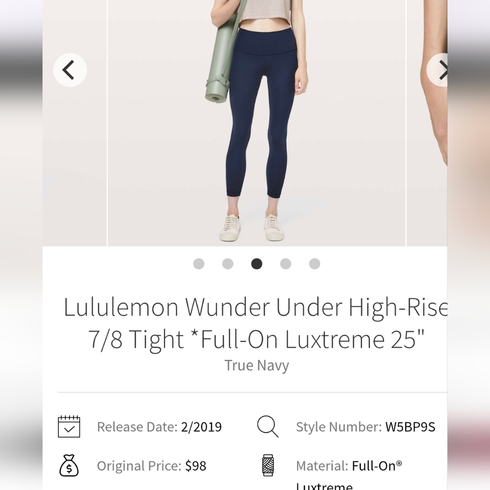 Lululemon Wunder Under Leggings True Navy Sz 12 Luxstreme 25" Inseam - Picture 5 of 8